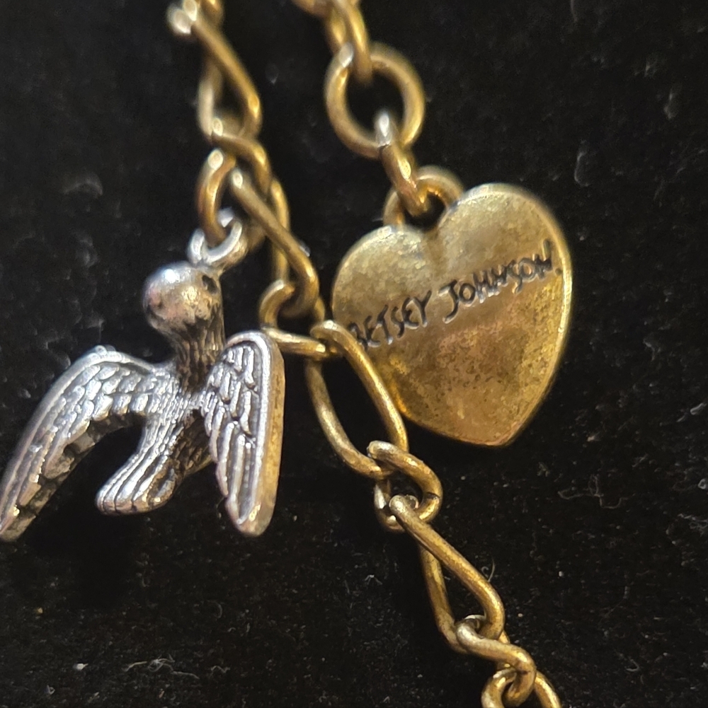 Betsey Johnson Vintage Animal/Lace Print Gold Cross Pendant Necklace - Picture 2 of 6